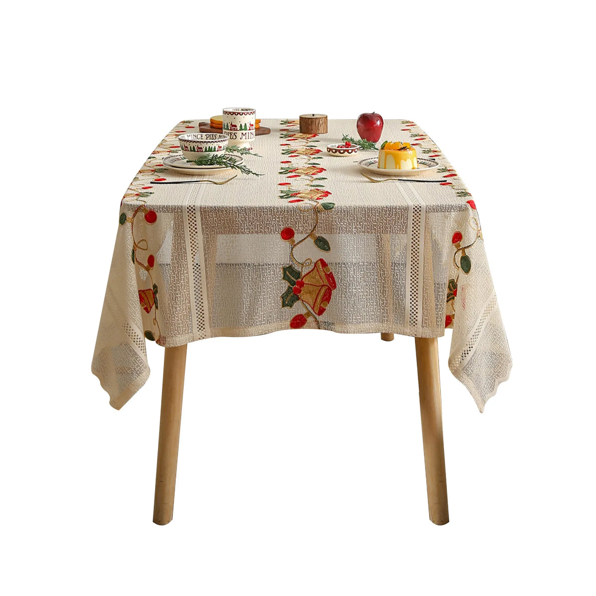 55" X 78"ChristmasTablecloths for Rectangle Tables Lace Dining Table Mat Soft Fabric Table Cloths with Tassels