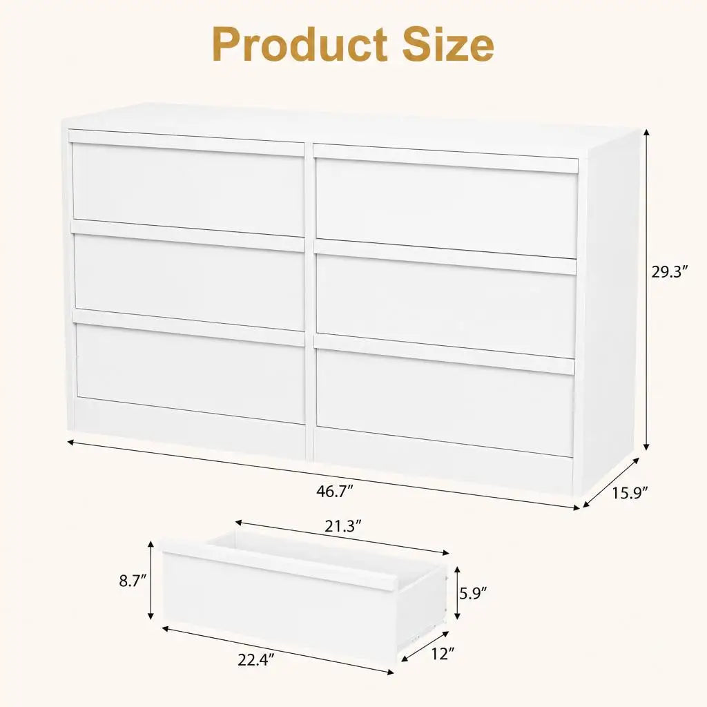 GarveeLife Spacious Storage Solution Wooden Dresser - Wide Chest with 6/7/8 Drawers - Modern Bedroom Furniture - Horizontal Cabinet Organizer - For Bedroom, Living Room, Entryway, Nursery