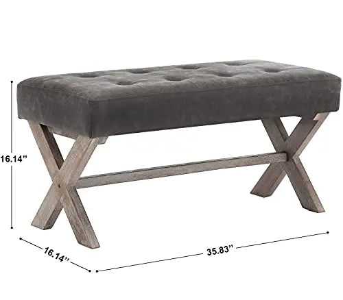 PU Leather Upholstered Entryway Bench, 36 inch Bedroom Bench Seat with X-Shaped Wood Legs for Living Room, Foyer or