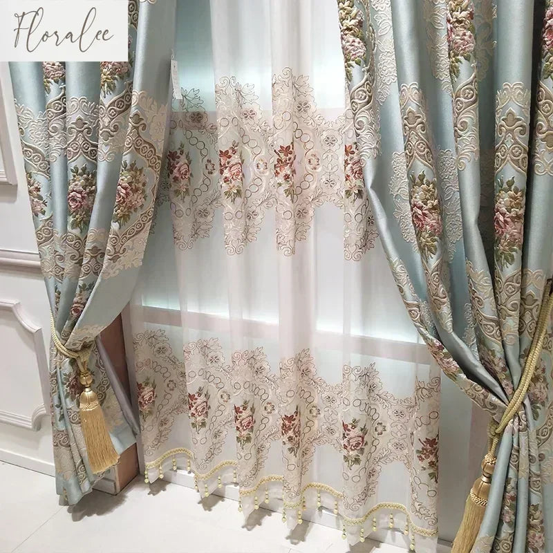 European Chenille Valance Luxury Curtains for Living Room Tulle Bedroom Blackout Embroidered Jacquard Designer Window Decor