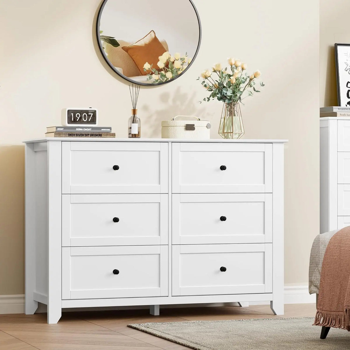 6-Drawer Dresser for Bedroom, 47.2" Wide Modern Large Chest of Drawers with Metal Knobs, Wooden Clothes Storage Organizer for Closet, Nursery, Living Room & Apartment