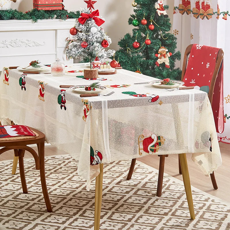 55" X 78"ChristmasTablecloths for Rectangle Tables Lace Dining Table Mat Soft Fabric Table Cloths with Tassels