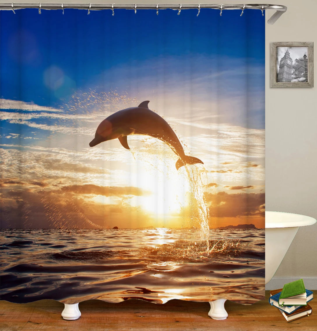 3d Beach Scenery Shower Curtains Sea Ocean Mediterranean Bathroom Curtain Waterproof Cloth Decoration 180*240cm Bath Curtain