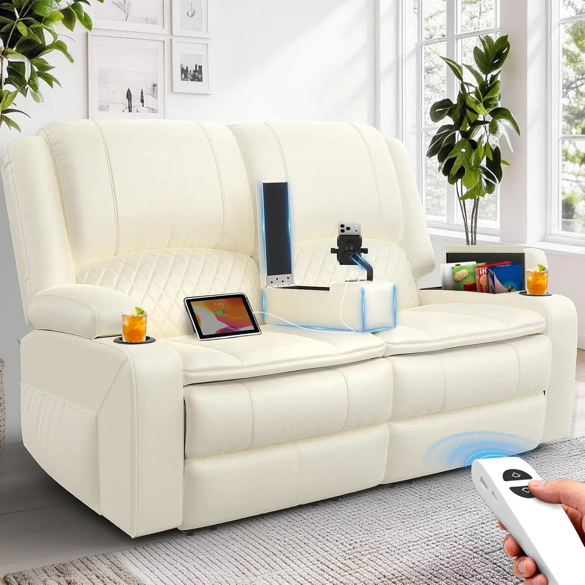 Power Loveseat Recliner, RV Loveseat Recliner Wall Hugger (Pu,Brown) | Power Reclining Loveseat with Removable Armrest,, Custom