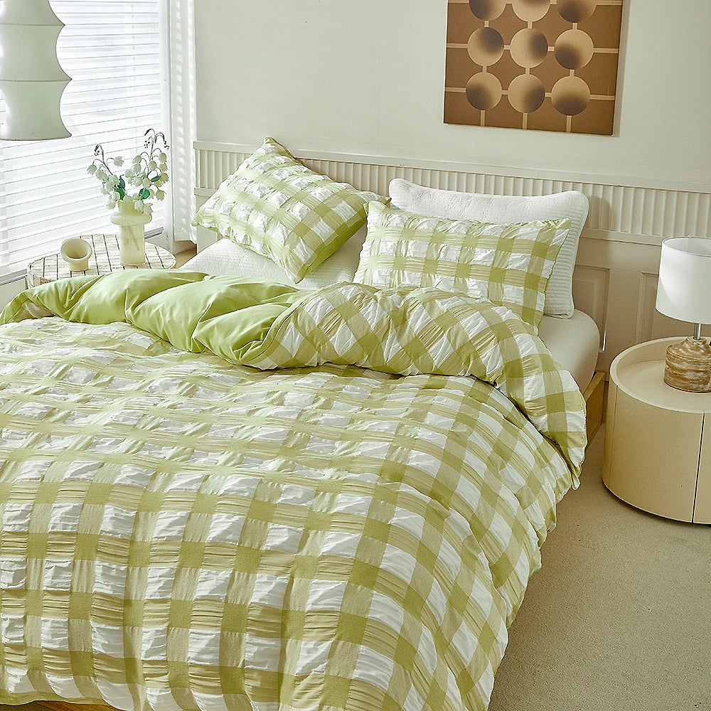 Fresh Seersucker Single Double Quilt Cover Set Soft Comfortable Duvet Cover Set 240x220 Versatile Bedroom Bedding Set King Size