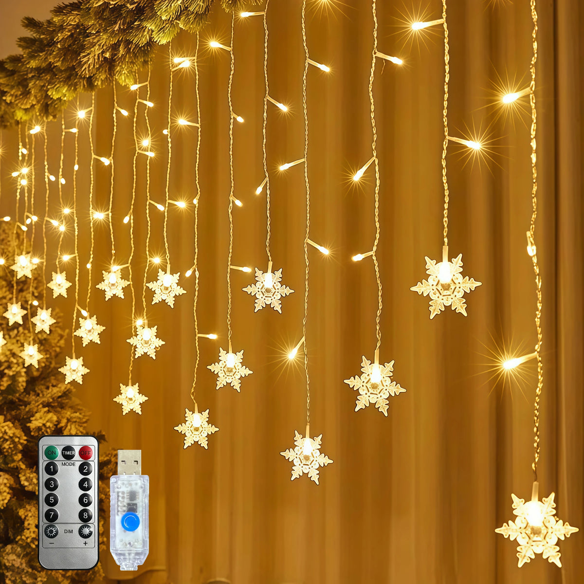 Snowflake Christmas String Lights 3.2M 8 Modes Outdoor Garden Patio Window Roof Eaves Yard Holiday Party Wedding Home Decoration