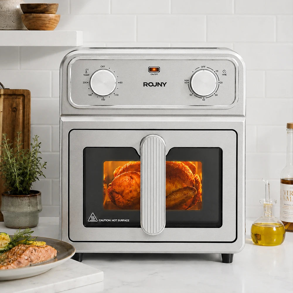 ROUNY 6.5L Air Fryer Oven with View Window, 304 Stainless Steel Basket, All-Metal Body and No-Turn Cooking