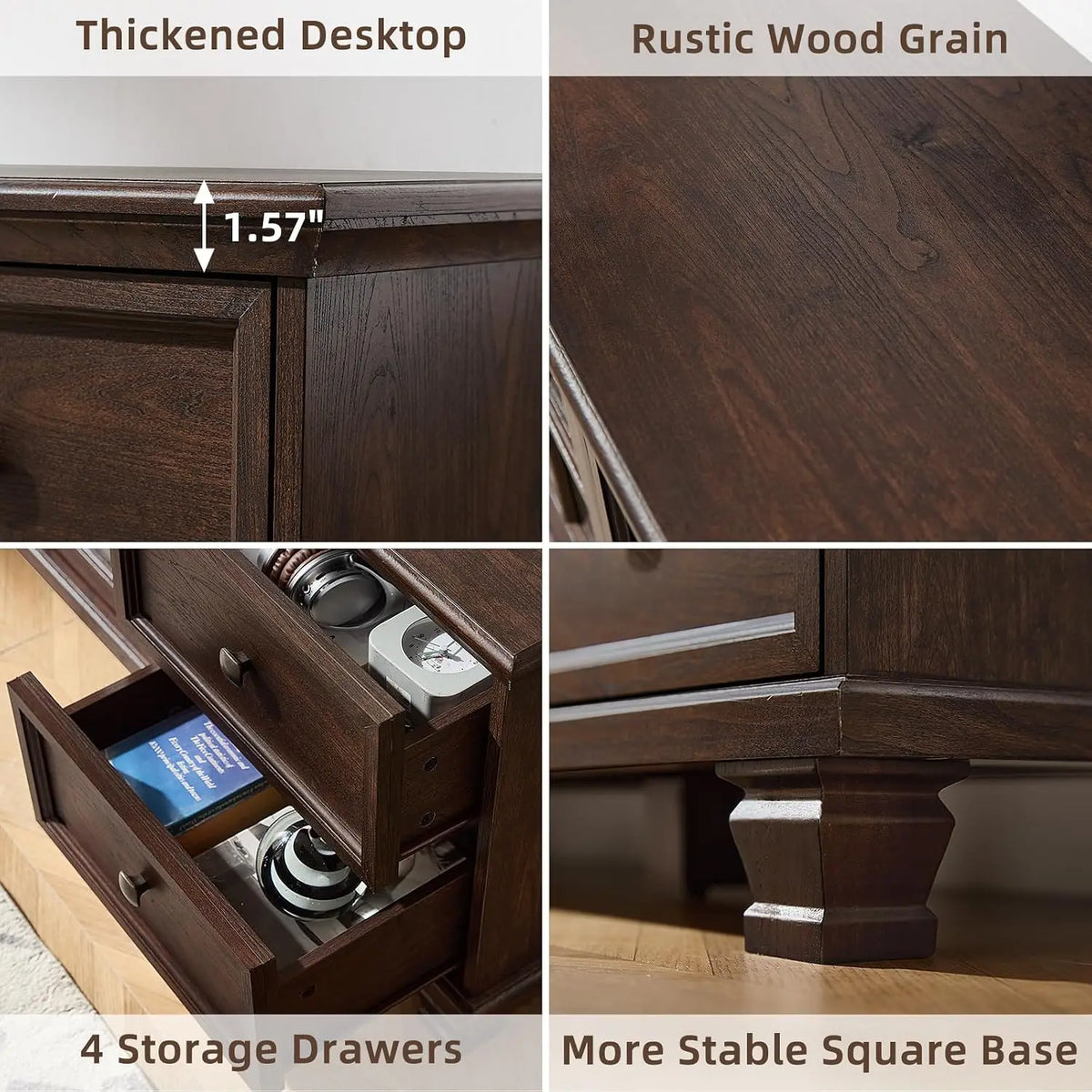 Farmhouse TV Stand with Glass Doors for Living Room, Walnut, Customized