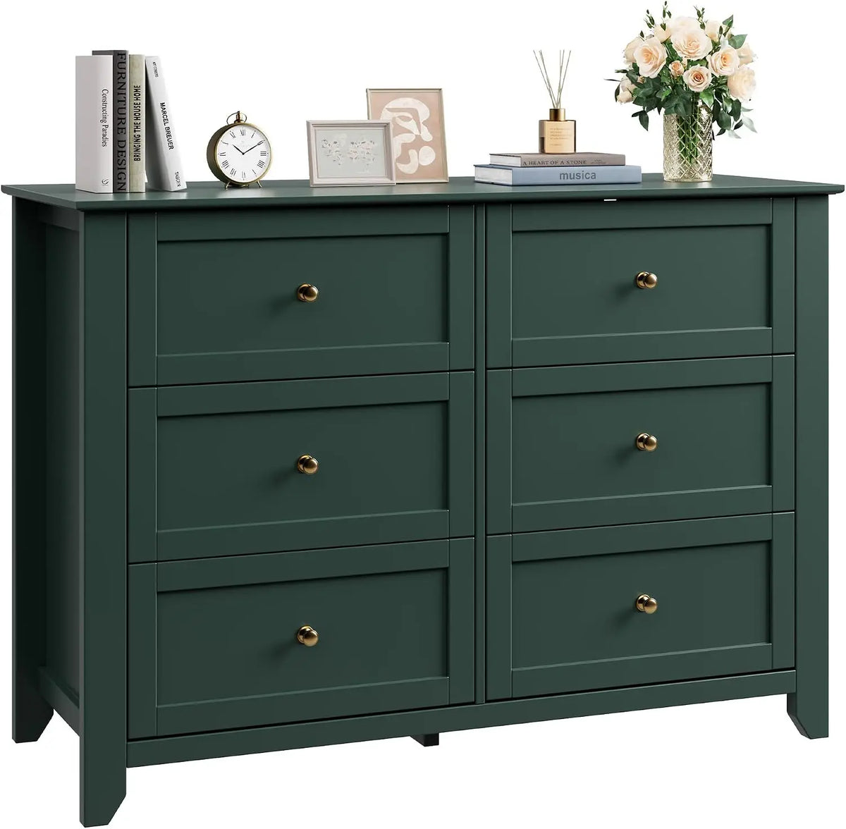 6-Drawer Dresser for Bedroom, 47.2" Wide Modern Large Chest of Drawers with Metal Knobs, Wooden Clothes Storage Organizer for Closet, Nursery, Living Room & Apartment