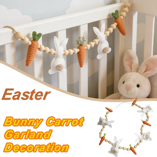 Easter Bunny Carrot Garland Decoration Bead Wreath for Easter Spring Party Home Door Wall Mantel Festive Tabletop Decor