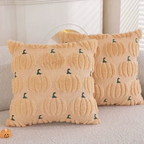 Ghost Pumpkin Plush Faux Fur Pillow Covers Soft Halloween Decor for Sofa Couch Bed Living Room White Orange Pillowcases 45x45CM