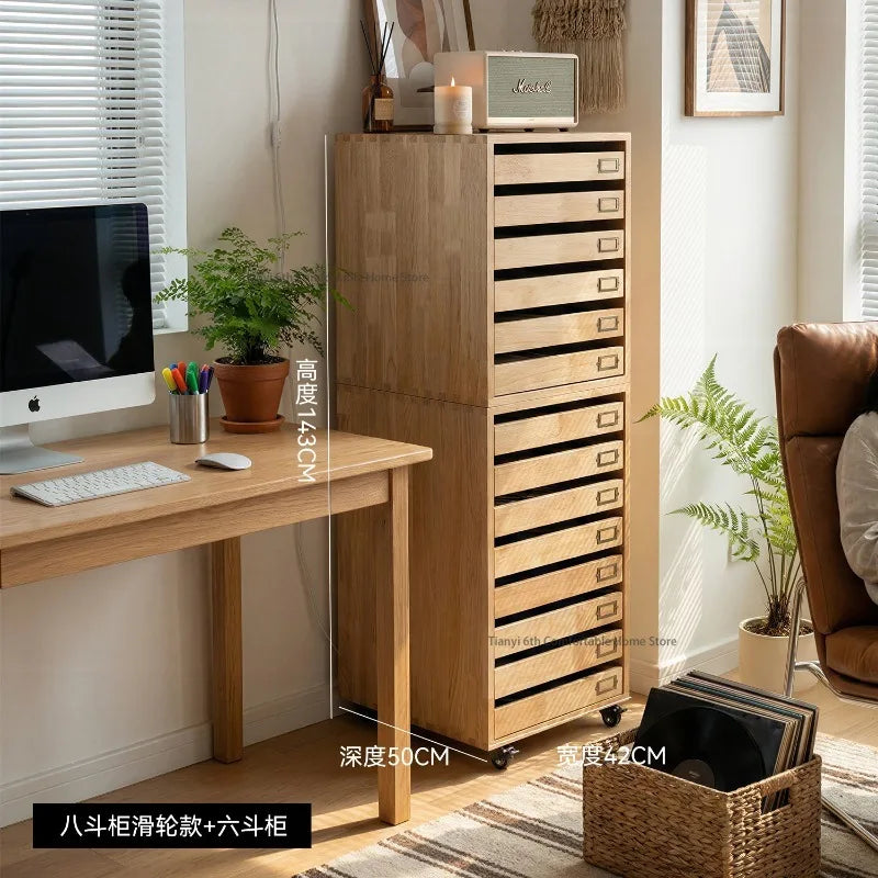 Modern Solid Wood Filing Drawer Cabinets Nordic Creative Desk Mobile Document Drawing Cabinet Home Furniture  أثاث مكتبات FYFC