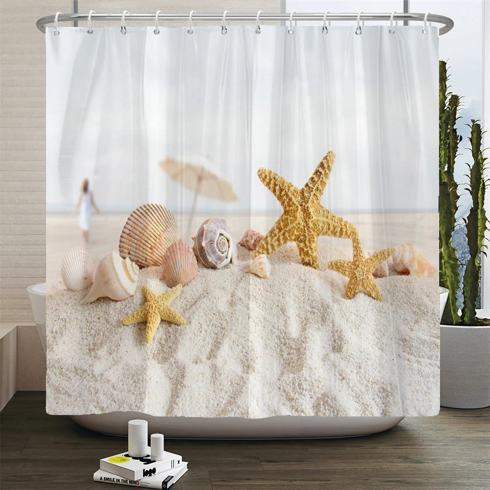3d Beach Scenery Shower Curtains Sea Ocean Mediterranean Bathroom Curtain Waterproof Cloth Decoration 180*240cm Bath Curtain