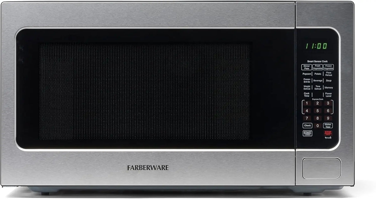 Farberware 1.1 Cu. Ft. Countertop Microwave Oven 1000 Watts Power, Auto Cook Settings Defrost Easy Clean and Child Safety Lock