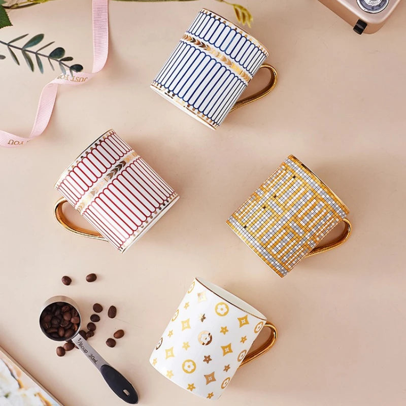 Light Luxury Hand-Painted Gold Ceramic Coffee Cup Office Mug Afternoon Tea Cups Household Drinkware