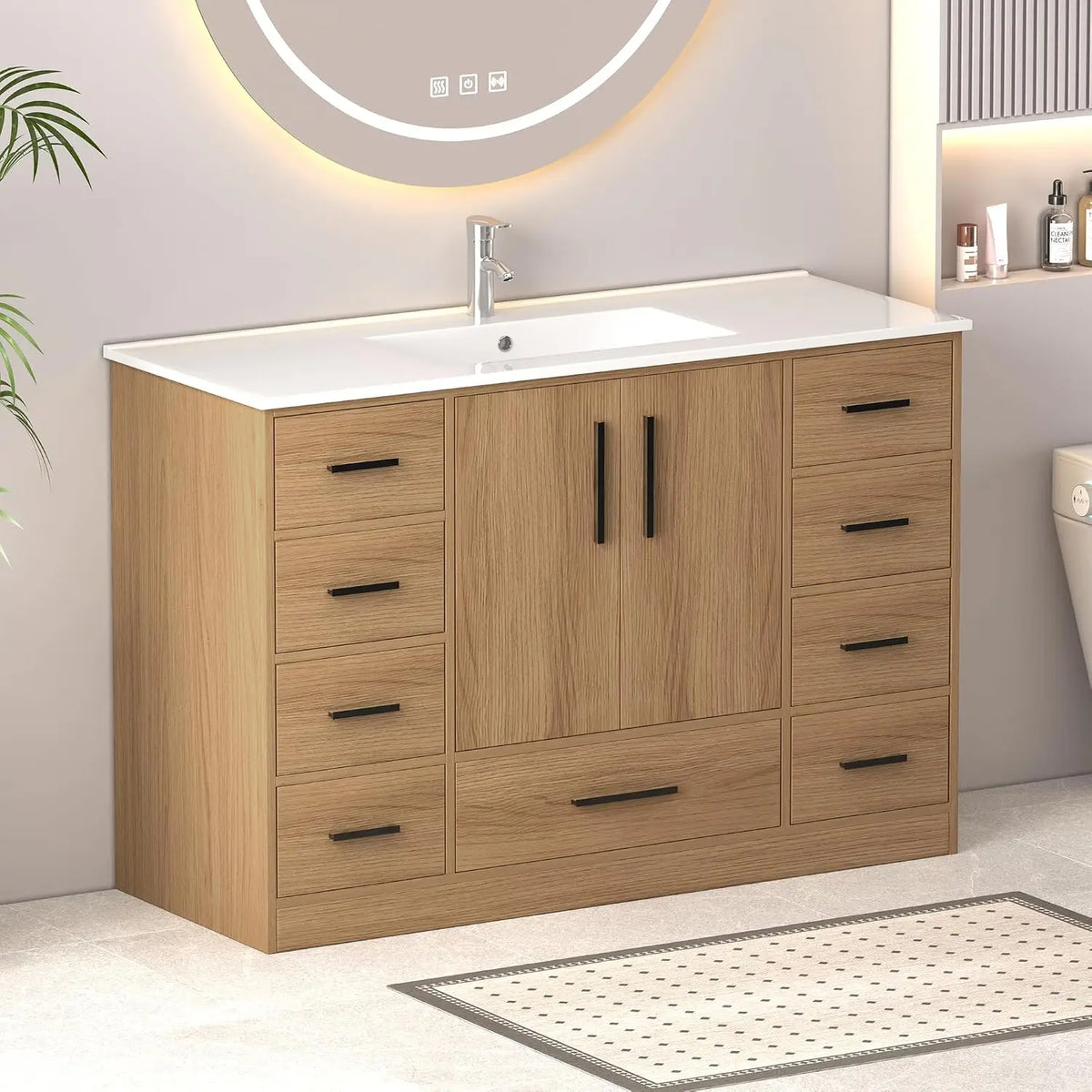 48" Bathroom Vanity with Sink,Single Sink Cabinet with 9 Drawers & 2 Soft-Close Doors, Modern Wood Storage, Customized