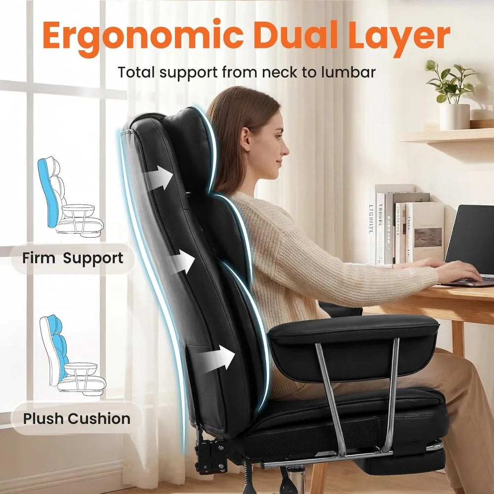 Big & Tall Leather Office Chair, High Back with Lumbar Support, Black