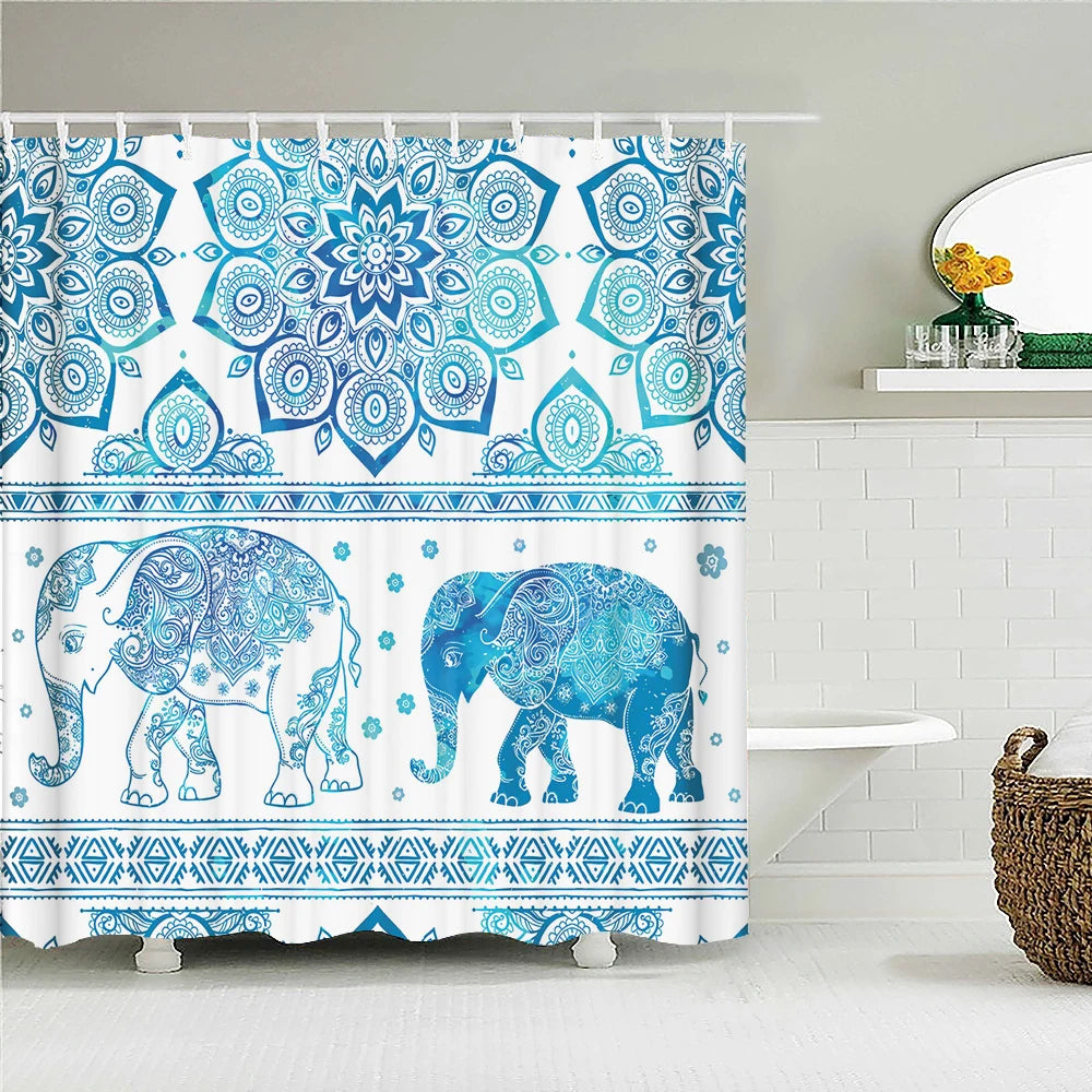 Bohemian Beach Fabric Shower Curtain Bathroom Curtains Indian Mandala Flower Waterproof Fabric Bath Screen with 12 Hooks