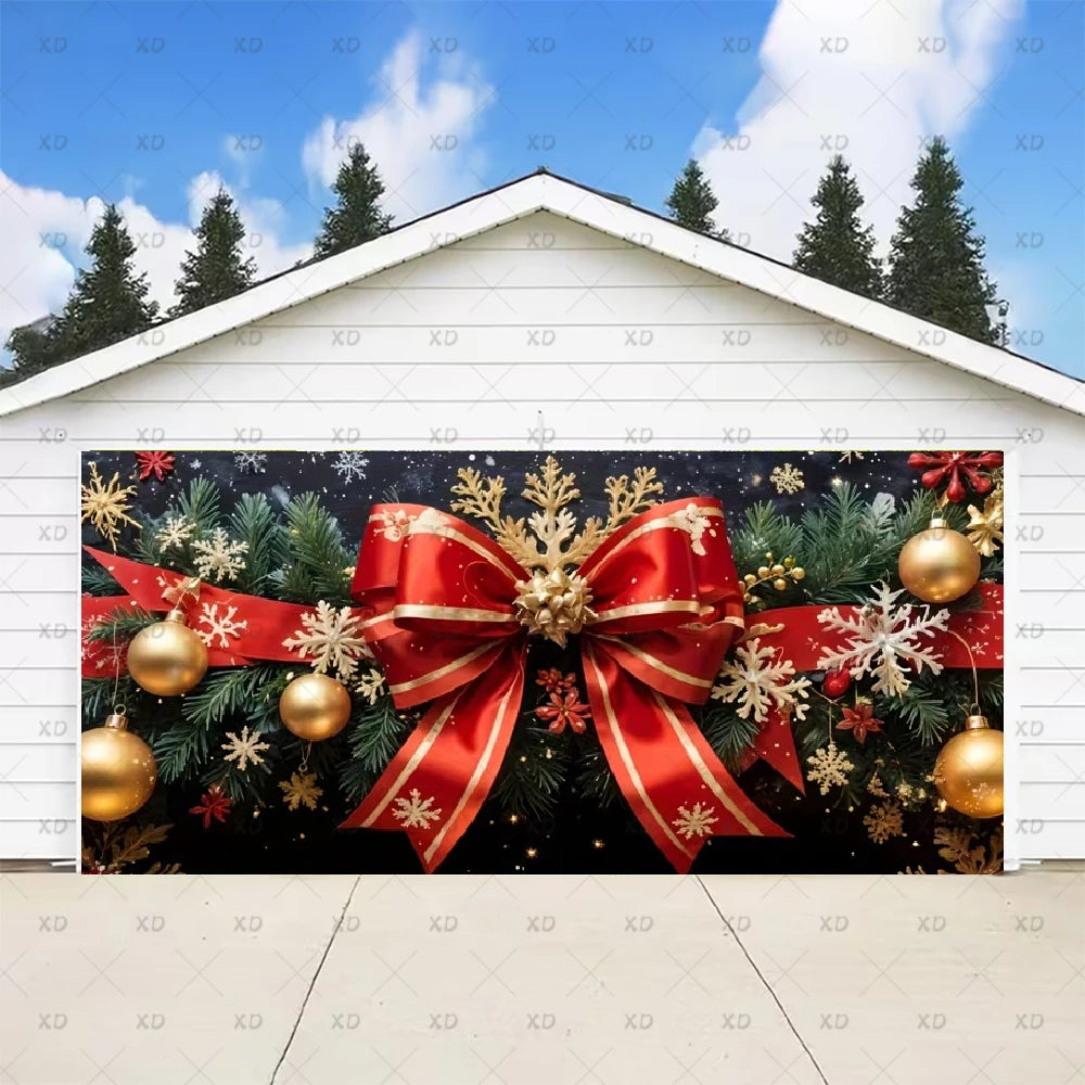 Christmas Large Garage Door Cover Backdrop Xmas Party Decoration Background Winter Yard New Year Party Wall Decor Banner Props