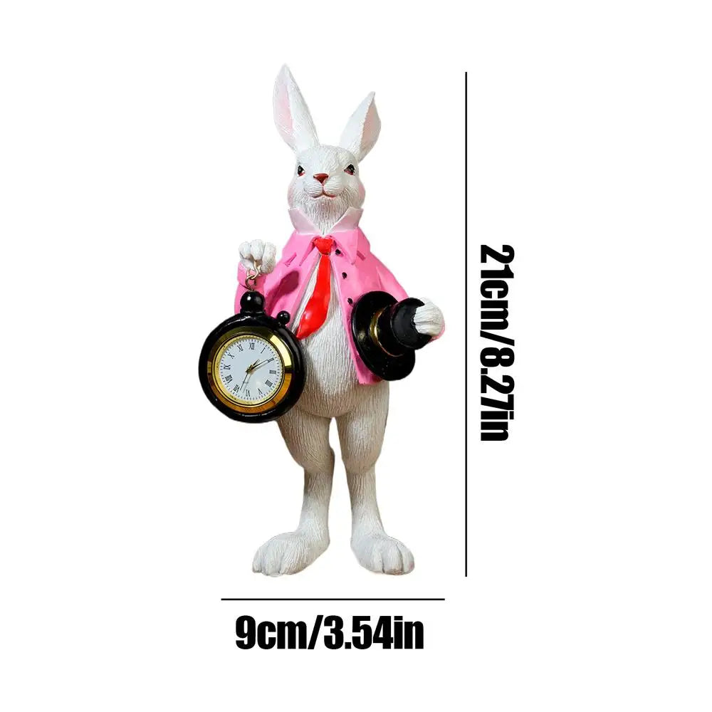 Top Hat Gentleman Rabbit Clock Ornament Cute Easter Bunny Spring Decorations Resin Bunny Figurine Pocket Watch Ornament