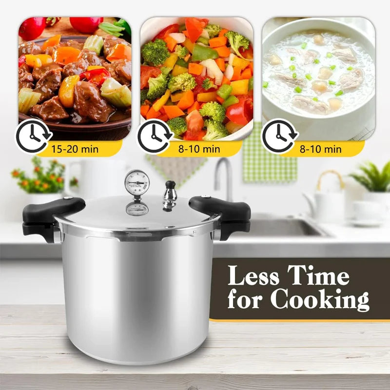 23QT Aluminum Pressure Cooker & Canner, 105KPa Induction Compatible Pressure Pot with Gauge, Thickened Heavy Duty Body