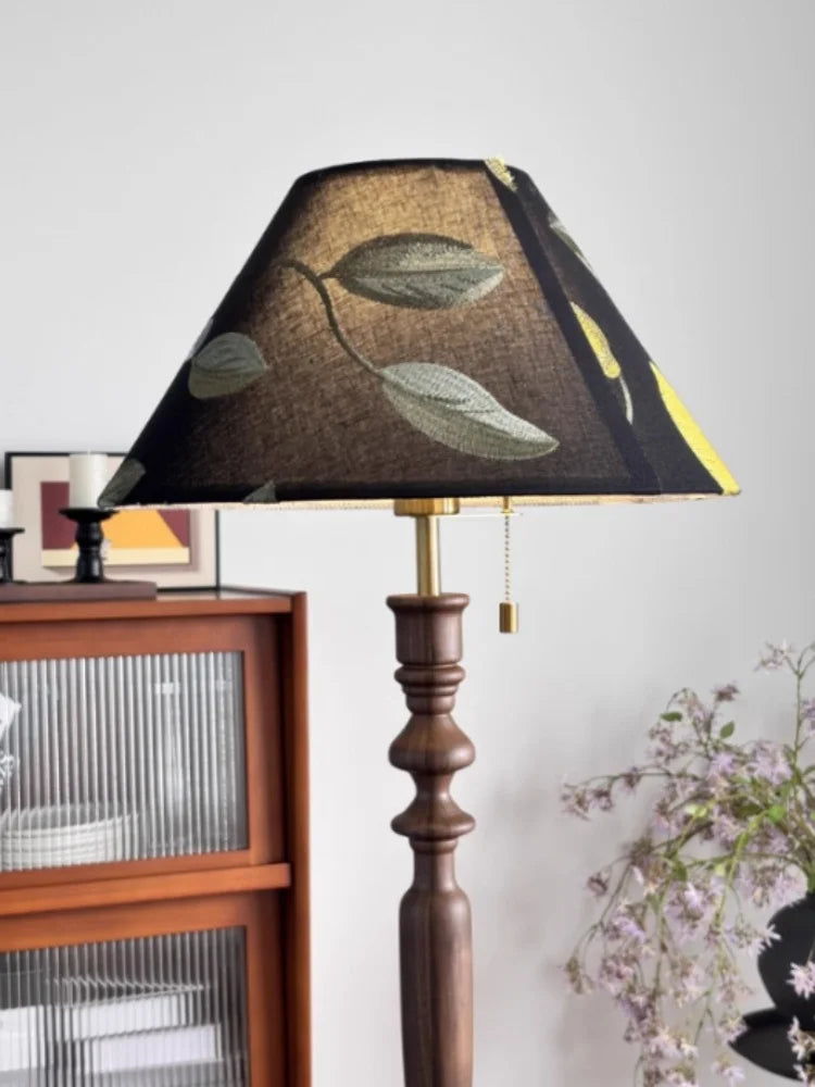 French Retro Solid Wood Floor Lamp Living Room Standing Lamp Bedroom Bedside Light Storage Rack Room Decoration Antique Lamp LED