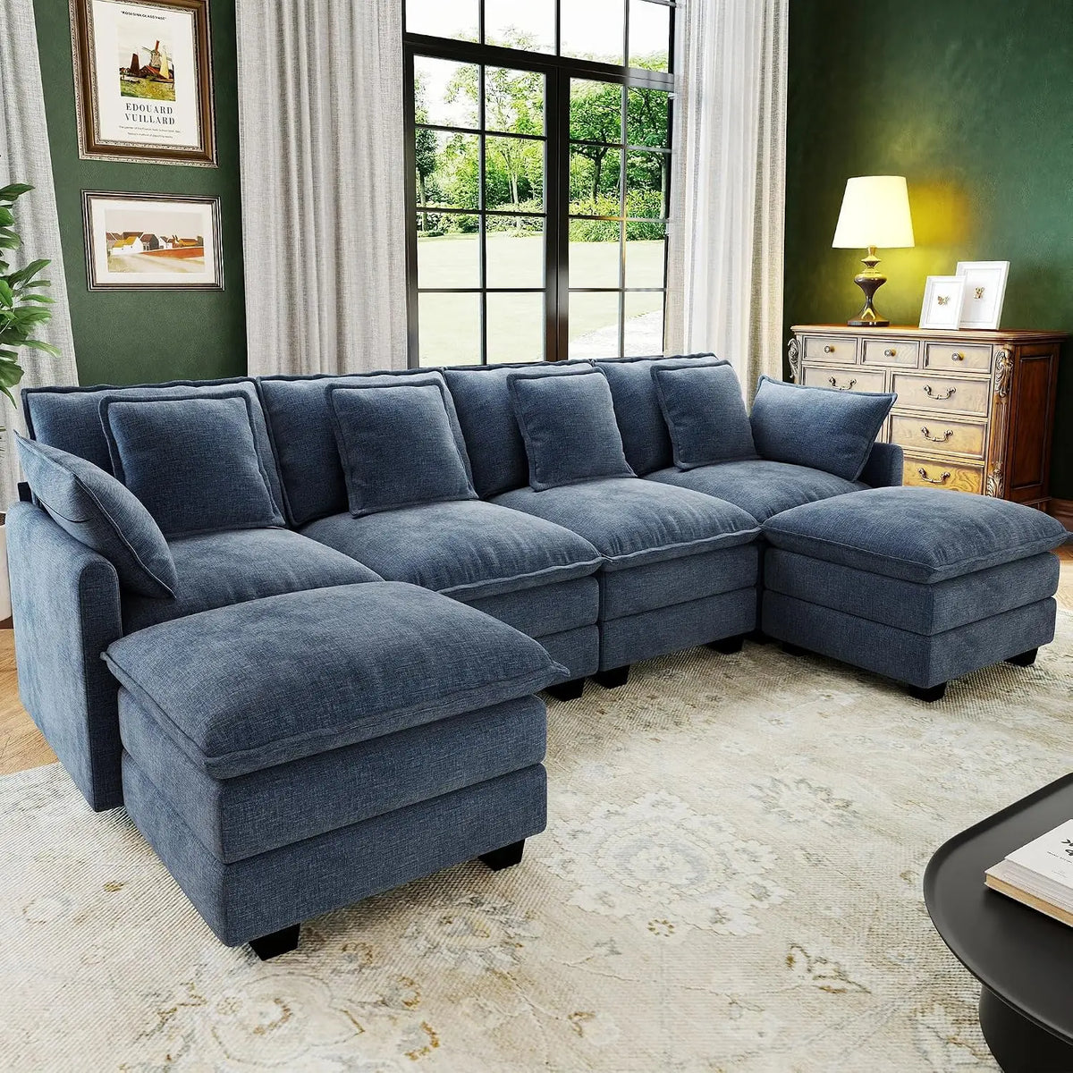107" Cloud Couch Sectional Modular Sofa, Deep Seat Couches with Ottoman and Removable Washable Pillows for Living, Custom