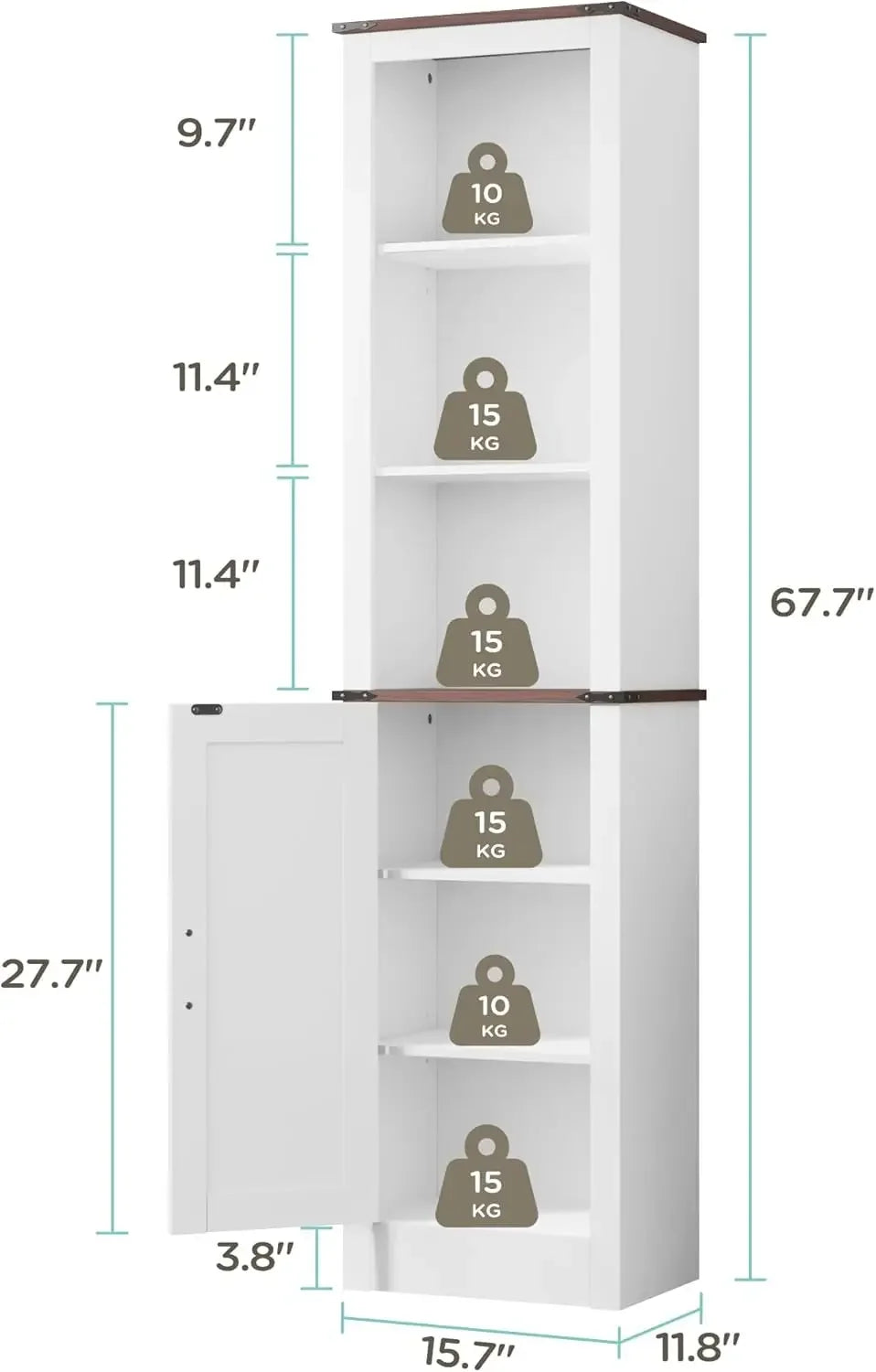 71" Tall Bathroom Storage Cabinet, Farmhouse Storage Cabinet with Adjustable Shelves, Narrow Linen Tower Cabinet for Bathroom, L
