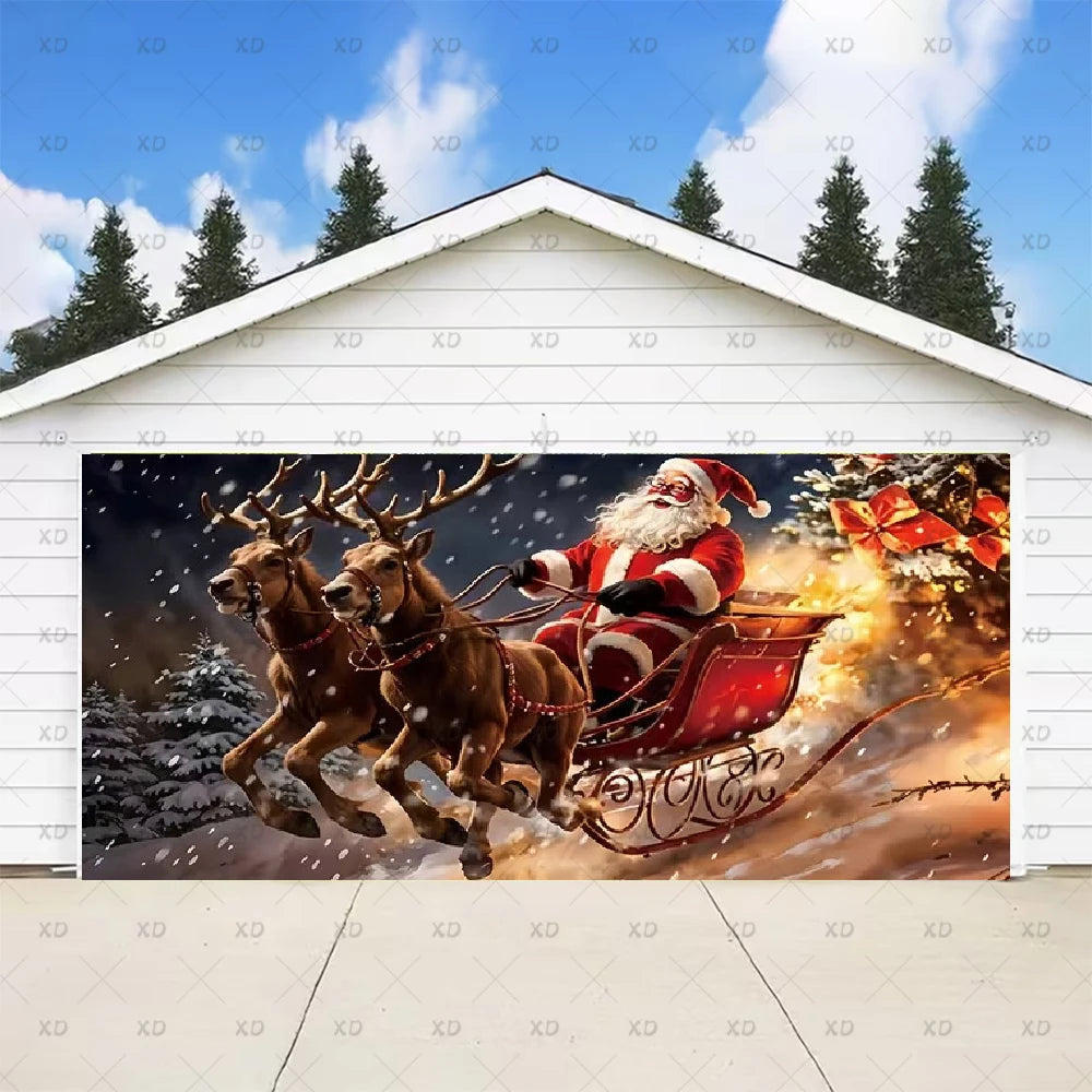 Christmas Large Garage Door Cover Backdrop Xmas Party Decoration Background Winter Yard New Year Party Wall Decor Banner Props