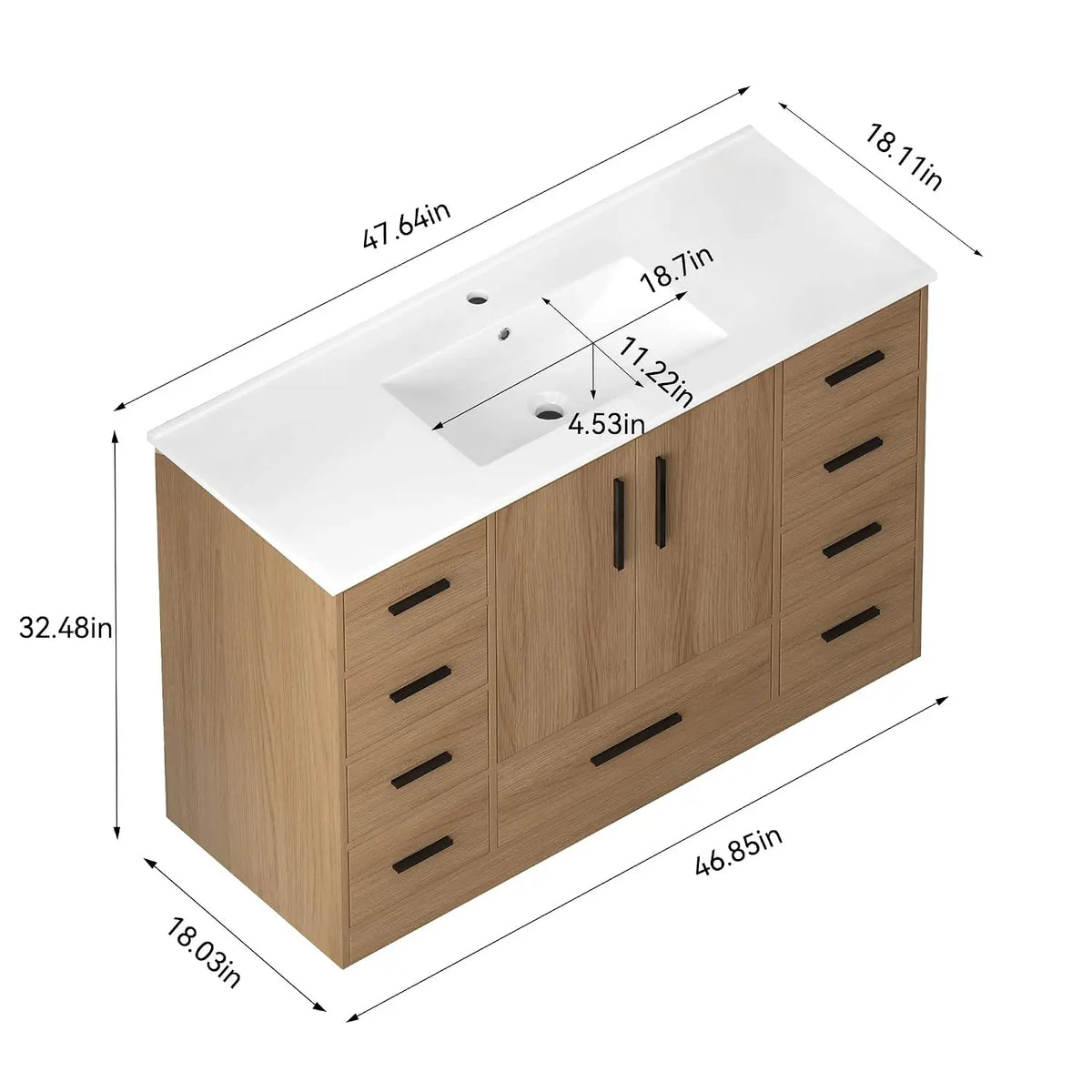 48" Bathroom Vanity with Sink,Single Sink Cabinet with 9 Drawers & 2 Soft-Close Doors, Modern Wood Storage, Customized