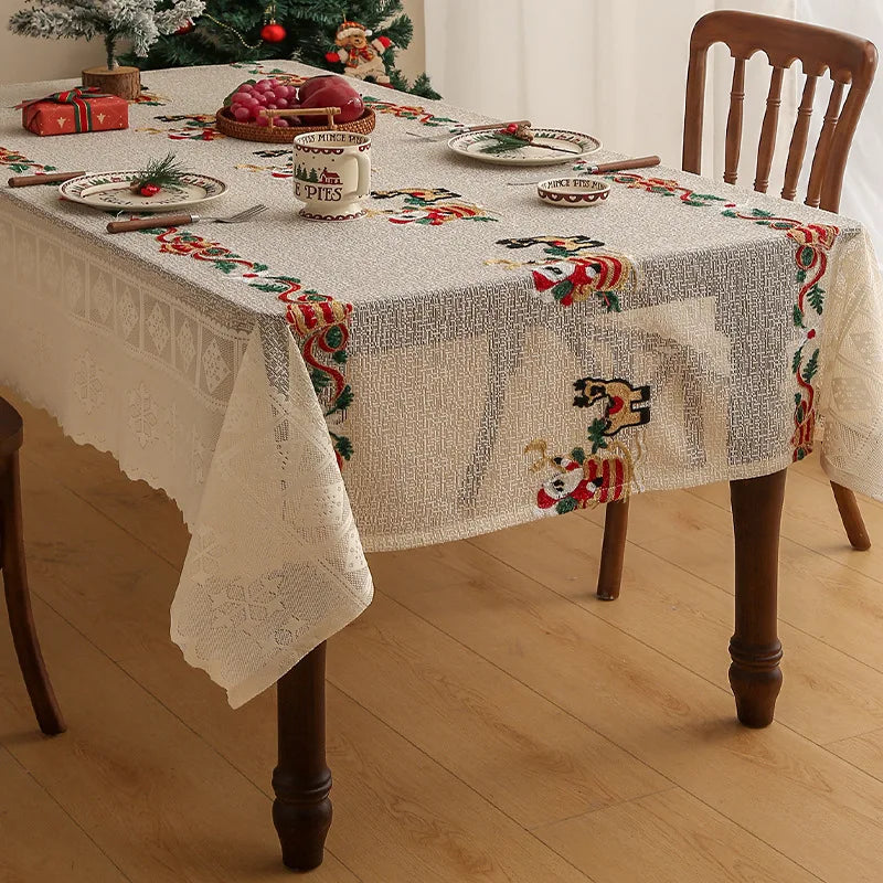 55" X 78"ChristmasTablecloths for Rectangle Tables Lace Dining Table Mat Soft Fabric Table Cloths with Tassels