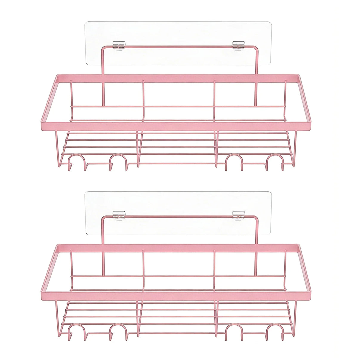 2pcs Shower Caddy Basket Shelf Adhesive Shower Wall Shelves Rustproof Bathroom Shower Storage Organizer Pink