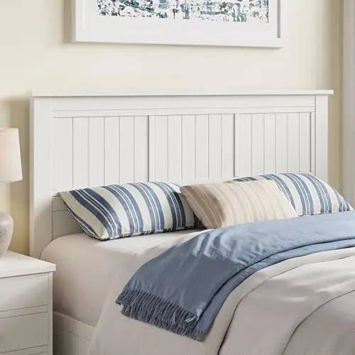 Serene Wood Panel Headboard with Window-Pane Design, Queen, White