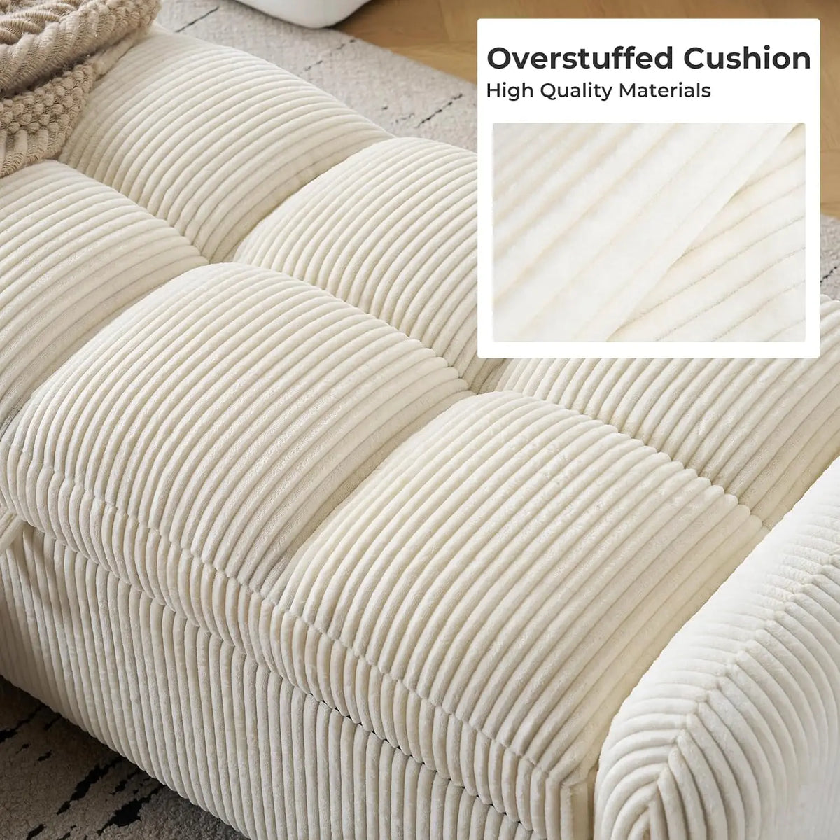 Oversized Corduroy Storage Ottoman Bench, Upholstered End of Bed & Living Room Foot Rest, Beige, Customized
