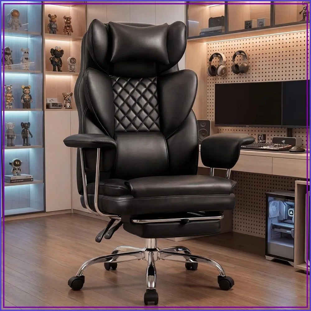 Big & Tall Leather Office Chair, High Back with Lumbar Support, Black