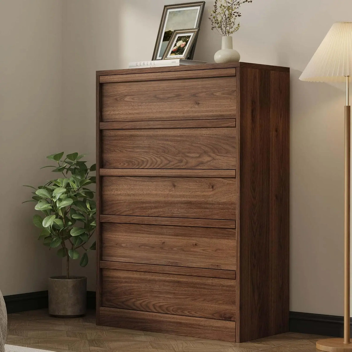 43.3" Tall 5-Drawer Chest Dresser – Freestanding Wooden Storage Cabinet with Drawers, Natural Oak, for Bedroom, Living Room, Hallway, Entryway