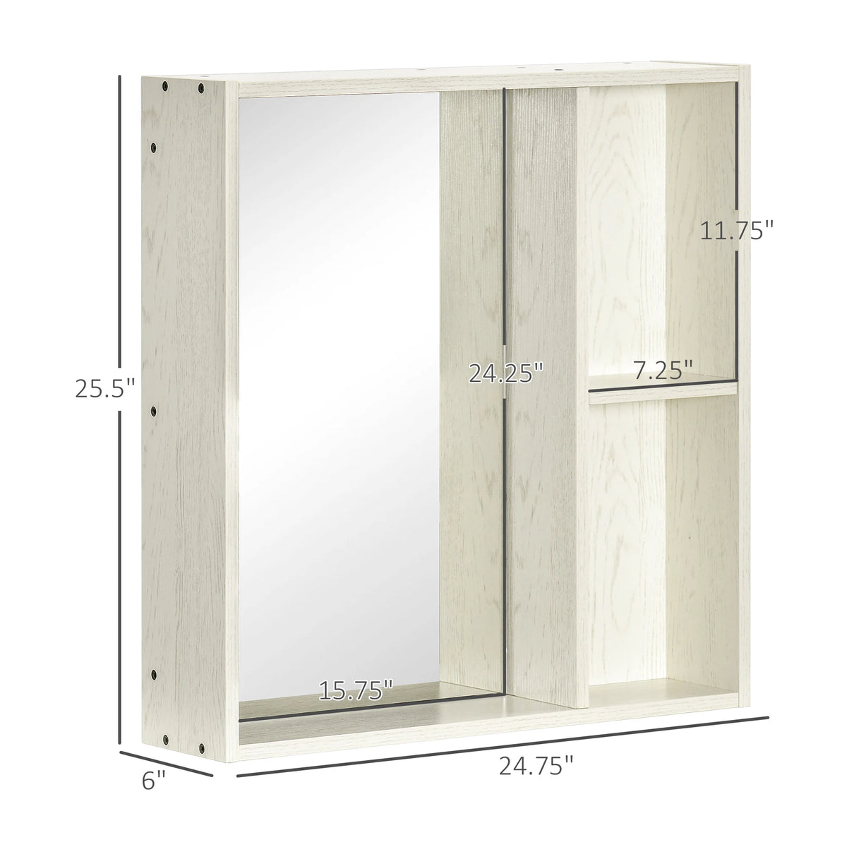 24.75" x 25.5" Bathroom Medicine Cabinet with Mirror, Storage Shelf, Over Toilet Bathroom Cabinet Wall Mounted for Living Room and Laundry Room, White