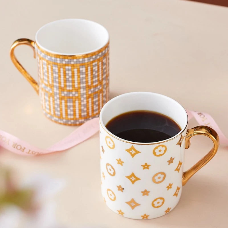 Light Luxury Hand-Painted Gold Ceramic Coffee Cup Office Mug Afternoon Tea Cups Household Drinkware