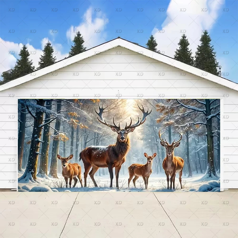 Christmas Large Garage Door Cover Backdrop Xmas Party Decoration Background Winter Yard New Year Party Wall Decor Banner Props