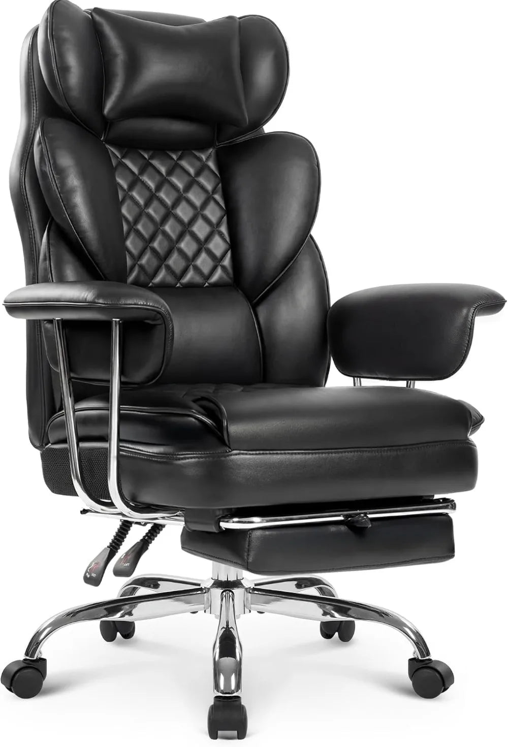Big & Tall Leather Office Chair, High Back with Lumbar Support, Black