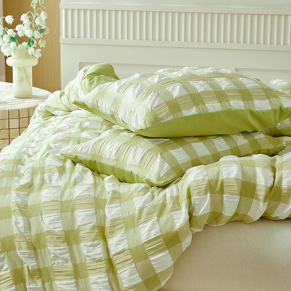 Fresh Seersucker Single Double Quilt Cover Set Soft Comfortable Duvet Cover Set 240x220 Versatile Bedroom Bedding Set King Size
