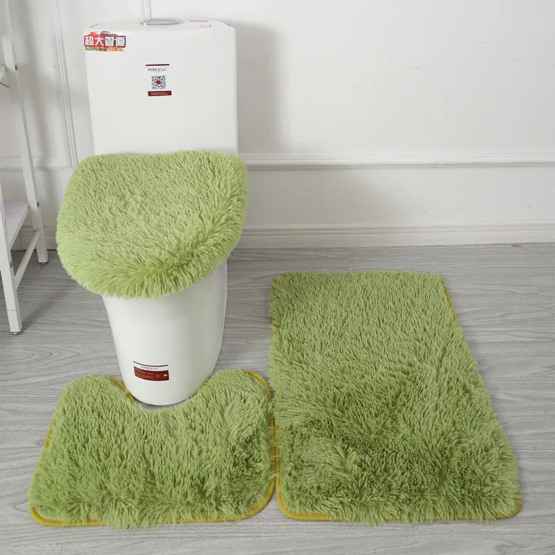 3Pcs/set Bath Mat Set Soft Fluff Shower Carpet Non-slip Floor Mat for Bathroom Toilet Rugs Toilet Lid Cover Bathroom Products