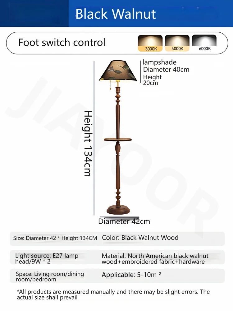 French Retro Solid Wood Floor Lamp Living Room Standing Lamp Bedroom Bedside Light Storage Rack Room Decoration Antique Lamp LED