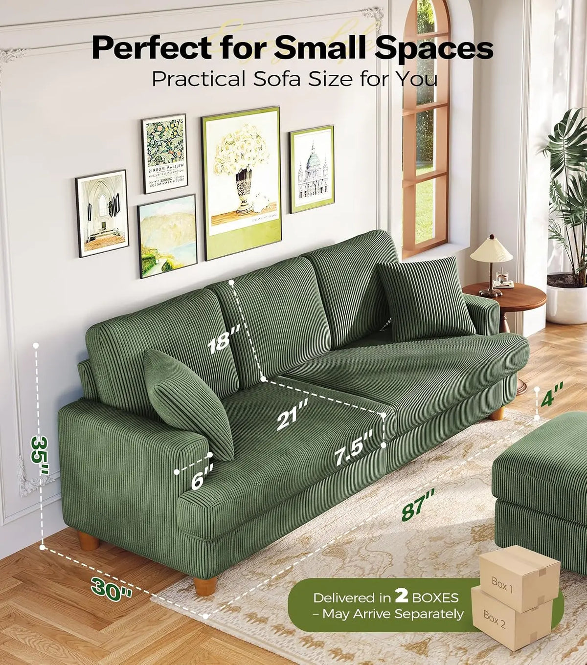 87in Corduroy Couch,  Sofa No Tool Assembly, Comfy Couches for Living Room 21in Deeper Seats, Corduroy Sofas for, Customized