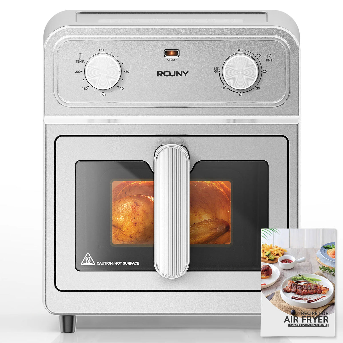 ROUNY 6.5L Air Fryer Oven with View Window, 304 Stainless Steel Basket, All-Metal Body and No-Turn Cooking