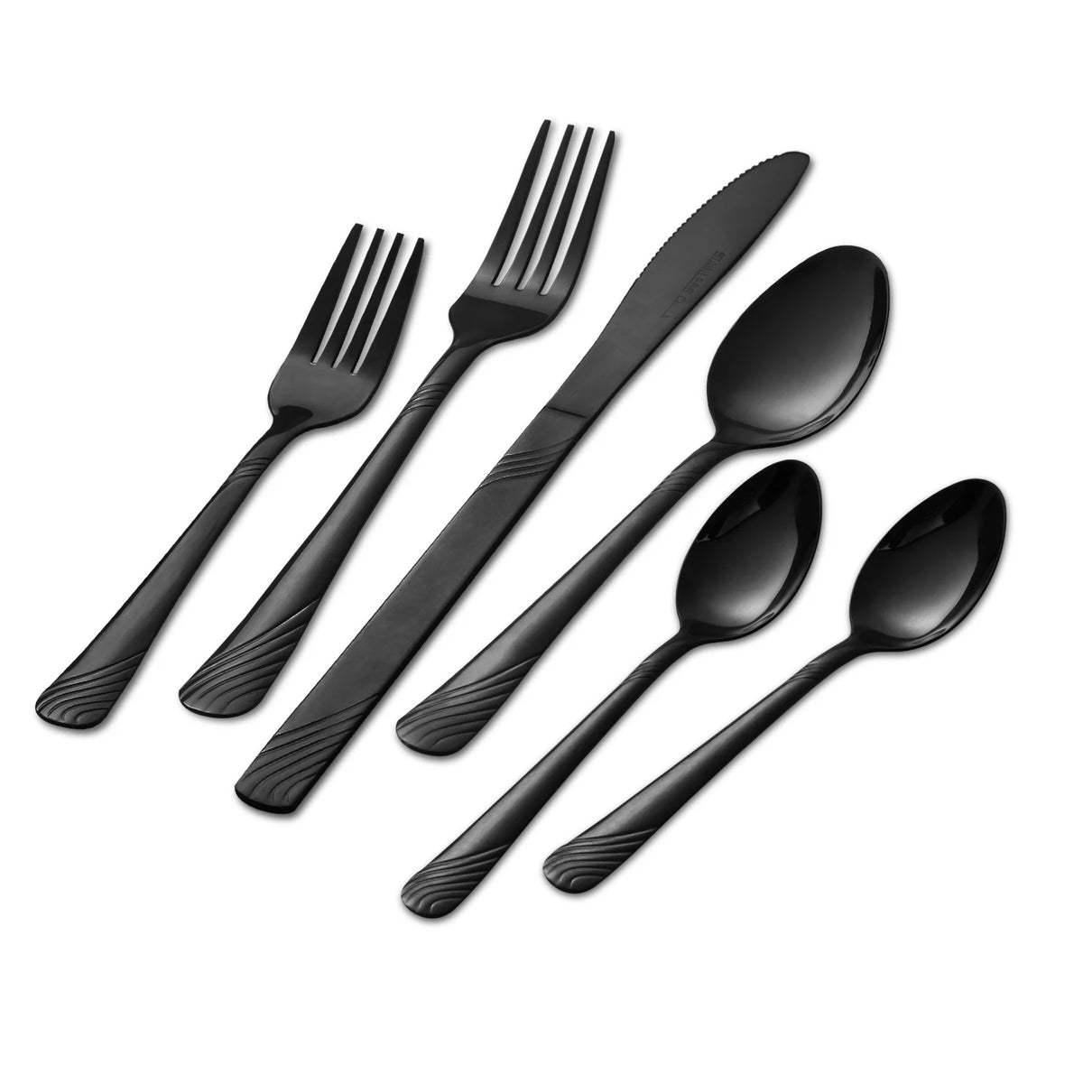 HANSMART 48PCS Stainless Steel Black Flatware Set Service for 8 Elegant Wave Handle Silverware Durable Dishwasher Safe Cutlery Kit For Daily Dinner Party Wedding Camping