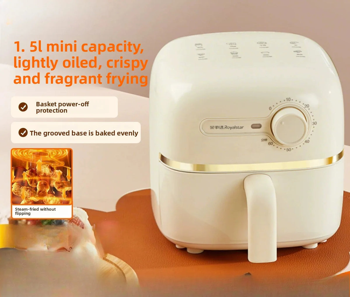 Mini 1 Person Household Air Fryer, Small Multifunctional Electric Fryer No Flip Required