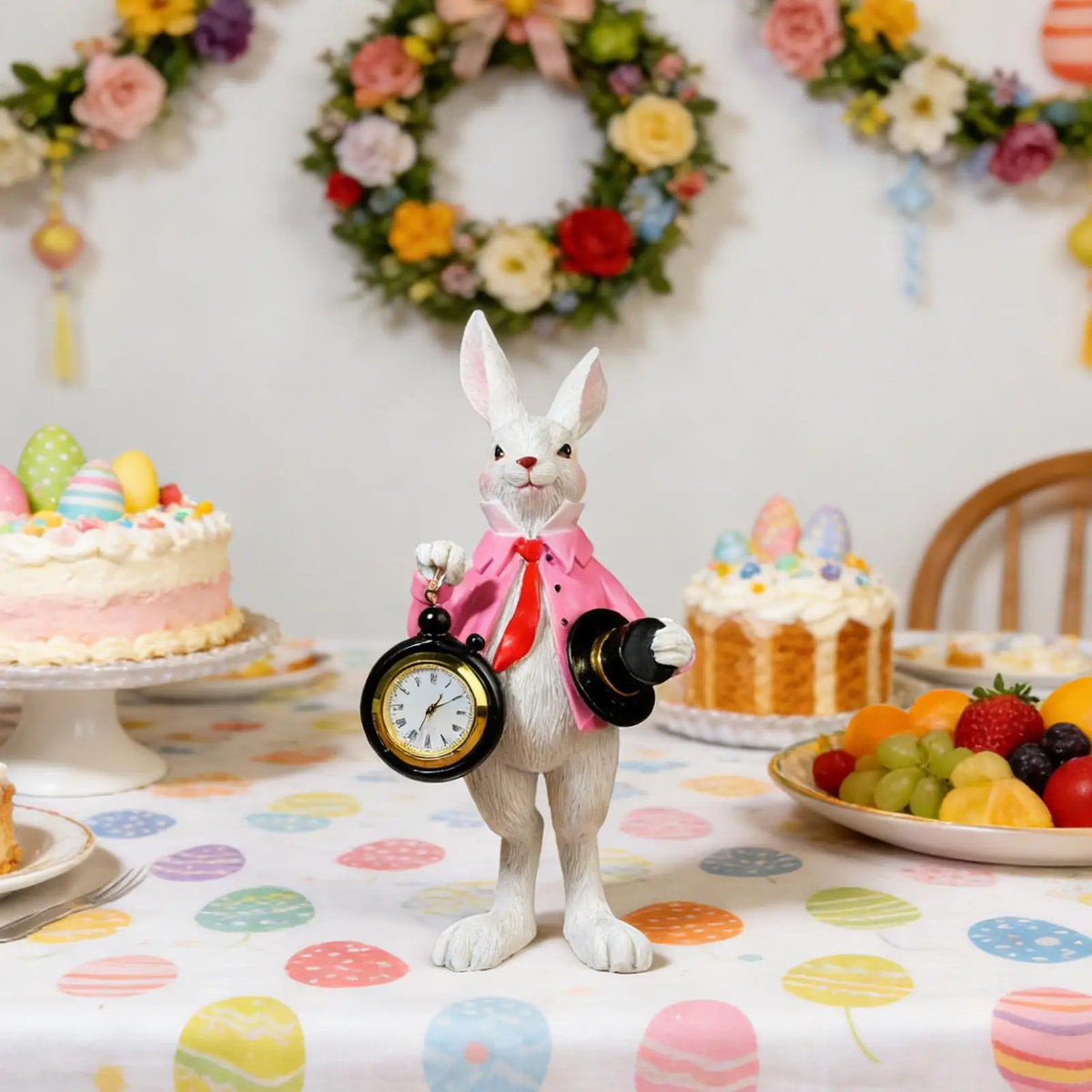 Top Hat Gentleman Rabbit Clock Ornament Cute Easter Bunny Spring Decorations Resin Bunny Figurine Pocket Watch Ornament