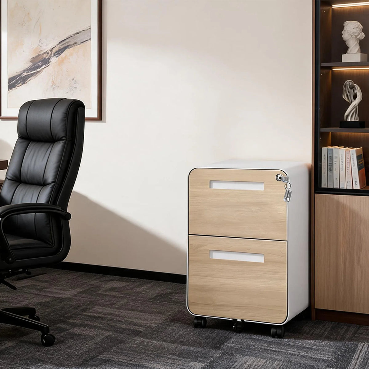 2 Drawer Mobile File Cabinet With Lock, Rolling Metal Under Desk Filing Cabinet For Letter Legal A4, Fully Assembled