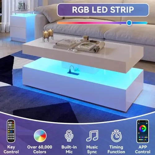 3-Piece Modern Living Room Table Set, Includes 47" LED Coffee Table and 15" End Tables Set of 2 with Storage Drawers